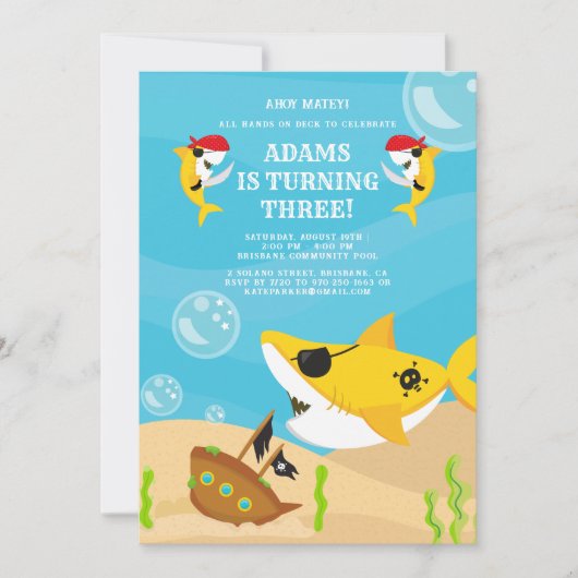 Ahoy Matey! Yellow Shark Pirate onder Zee Verjaard Kaart (Voorkant)