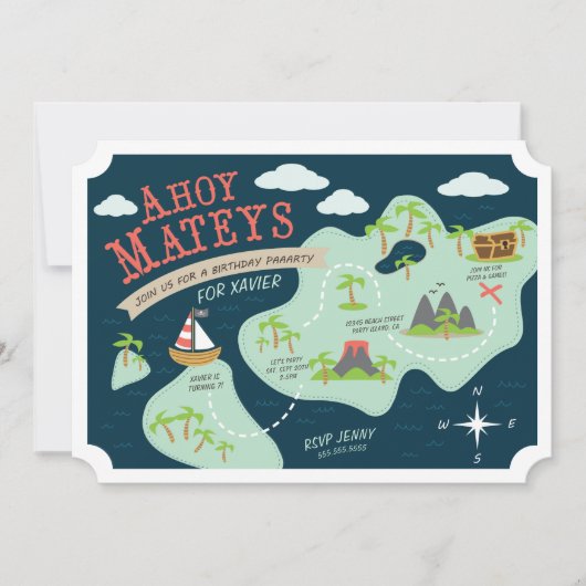 Ahoy Mateys Birthday Invite Kaart (Voorkant)
