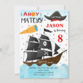 Ahoy Mateys Pirate Verjaardag Uitnodigen Kaart (Voorkant)