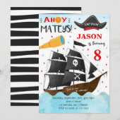 Ahoy Mateys Pirate Verjaardag Uitnodigen Kaart (Voorkant / Achterkant)