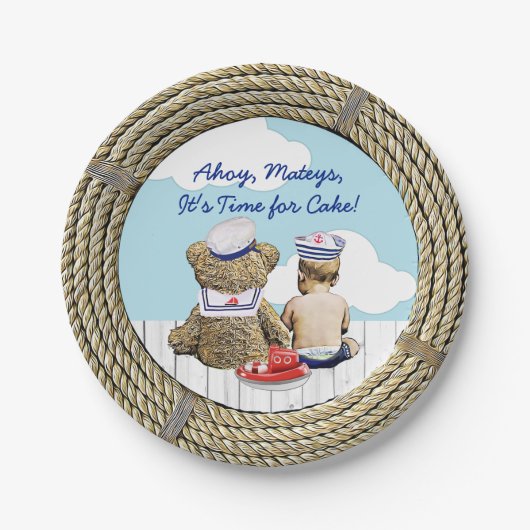 Ahoy, Matyes, Boy's Baby shower Nautical Papieren Bordje (Voorkant)