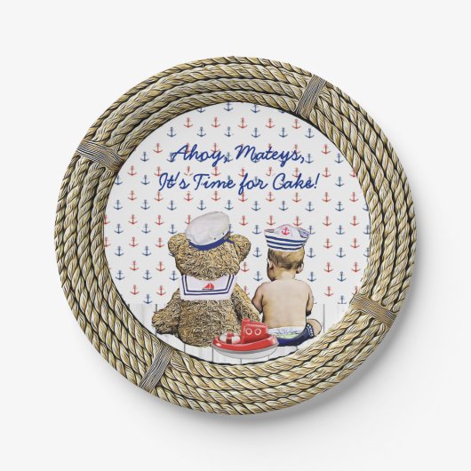 Ahoy, Matyes, Boy's Baby shower Nautical Papieren Bordje (Voorkant)