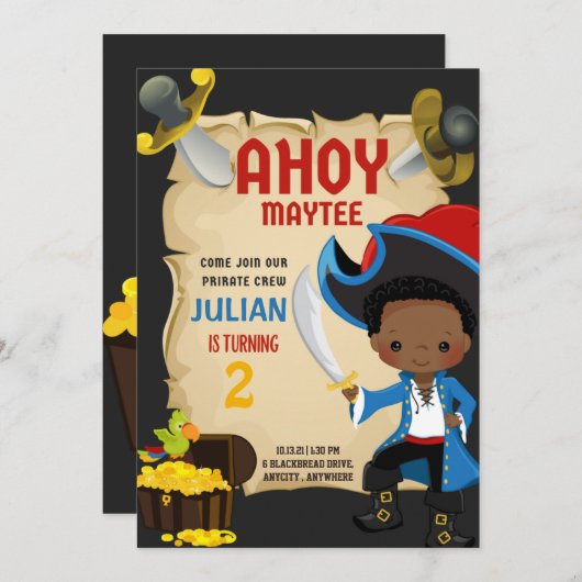 Ahoy Maytee Birthday Parrty! Uitnodiging Kaart (Voorkant / Achterkant)