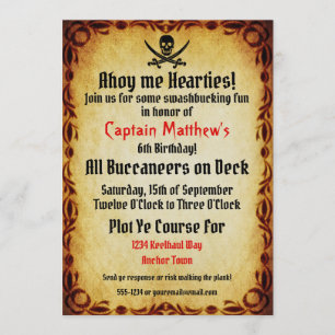Ahoy Me Hearties Pirate Birthday Party Kaart