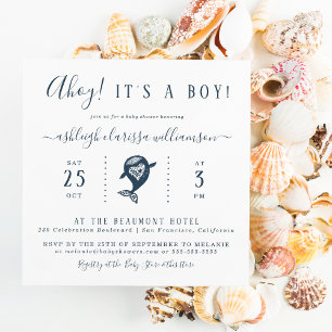 Ahoy! Naamkaart voor walvisvierkant babyshower uit Kaart