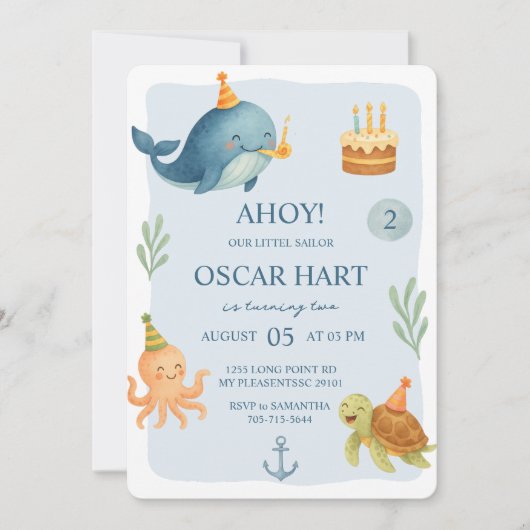 Ahoy Nautical 2e verjaardag Uitnodiging | Waterver (Voorkant)