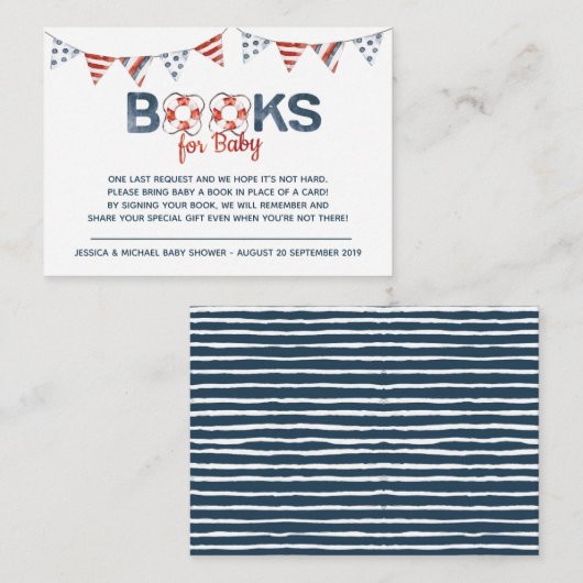 Ahoy Nautical Baby shower Books for Baby Informatiekaartje (Voorkant / Achterkant)