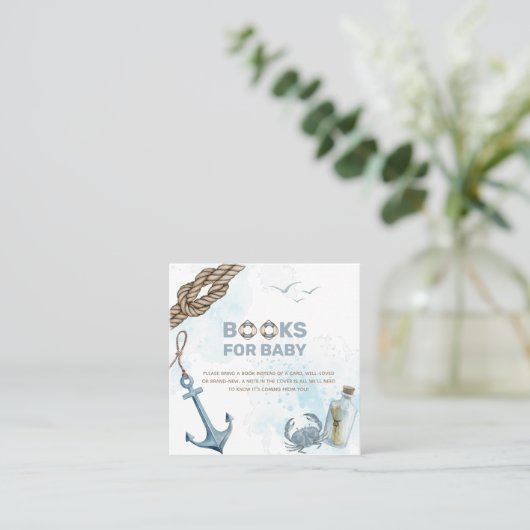 Ahoy. Nautical Baby shower Books for Baby Kaart Vierkante Visitekaartje (Staand voorkant)