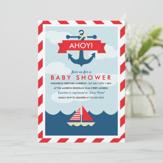 Ahoy. Nautical Baby shower Invitation Kaart (Staand voorkant)