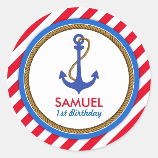 AHOY! Nautical Birthday Baby shower Ronde Sticker (Voorkant)