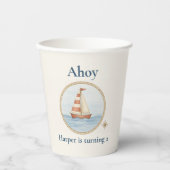 Ahoy Nautical Birthday | Blue Sailboat Kinder Part Papieren Bekers (Voorkant)
