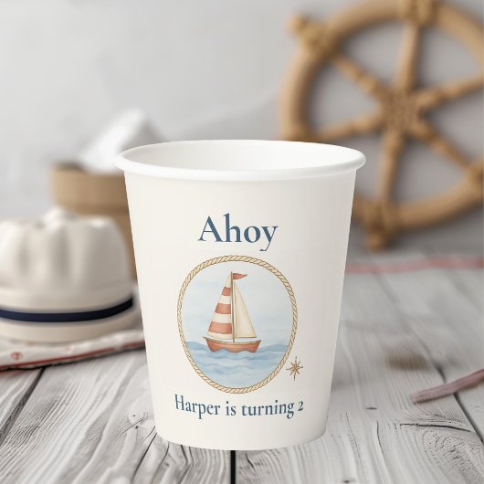 Ahoy Nautical Birthday | Blue Sailboat Kinder Part Papieren Bekers