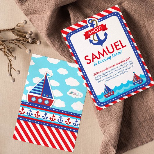 AHOY! Nautical Birthday Party Invitation Kaart