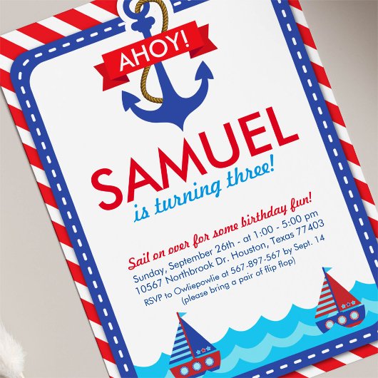AHOY! Nautical Birthday Party Invitation Kaart