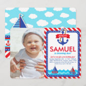 AHOY! Nautical Birthday Party Photo Invitation Kaart (Voorkant / Achterkant)