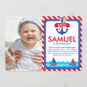 AHOY! Nautical Birthday Party Photo Invitation Kaart