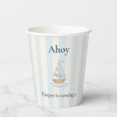 Ahoy Nautical Birthday | pastelblauwe zeilboot Papieren Bekers (Achterkant)