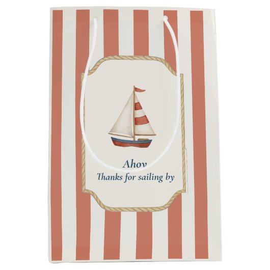 Ahoy Nautical Birthday | Red Stripes & Zeilboot Medium Cadeauzakje (Voorkant)