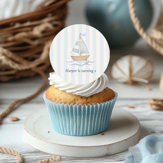 Ahoy Nautical Birthday Sticker | Zeilboot & pastel