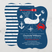 Ahoy Nautical Blue & Red Baby shower Kaart (Voorkant / Achterkant)