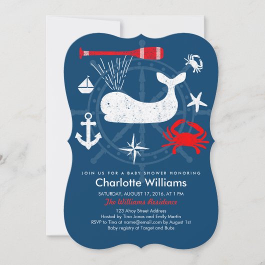 Ahoy Nautical Blue & Red Baby shower Kaart (Voorkant)
