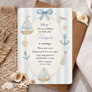 Ahoy Nautical Blue Verjaardag   pastelzeilboot Kaart