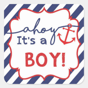 Ahoy Nautical Boy Baby shower Dank je wel Vierkante Sticker