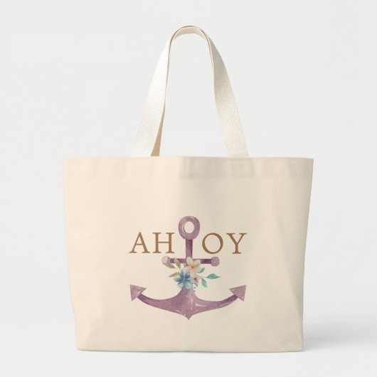 Ahoy nautical floral anchor grote tote bag (Voorkant)