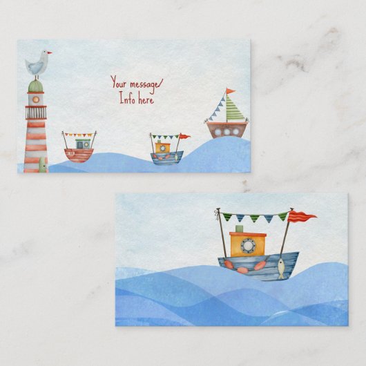 Ahoy Nautical kinder waterverf Informatiekaartje (Voorkant / Achterkant)