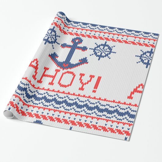 AHOY Nautical Knit kerstkeuken stijl Cadeaupapier (Uitgerold)