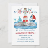 Ahoy Nautical Lighthouse Sailboat Whale Birthday Kaart (Voorkant)