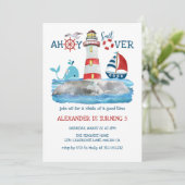 Ahoy Nautical Lighthouse Sailboat Whale Birthday Kaart (Staand voorkant)