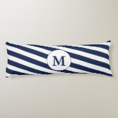 Ahoy. Nautical Monogram Navy Blue & White Stripes Lichaamskussen (Achterkant)