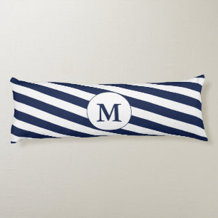 Ahoy. Nautical Monogram Navy Blue & White Stripes Lichaamskussen