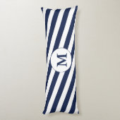 Ahoy. Nautical Monogram Navy Blue & White Stripes Lichaamskussen (Achterkant (Verticaal))