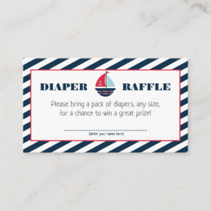 Ahoy Nautical Navy Blue Stripe Boy Diaper Raffle Informatiekaartje