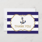 Ahoy Nautical Navy Blue Stripes Bedankkaart (Voorkant)