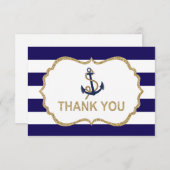 Ahoy Nautical Navy Blue Stripes Bedankkaart (Voorkant / Achterkant)