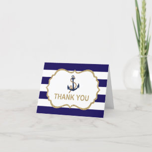 Ahoy Nautical Navy Blue Stripes Bedankkaart