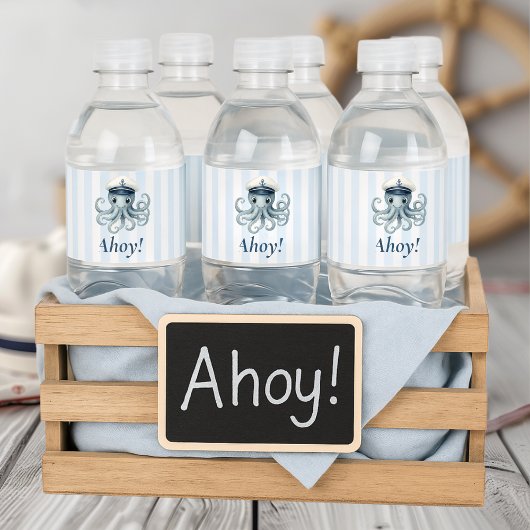 Ahoy Nautical Octopus | oceaanverjaardag Waterfles Etiket