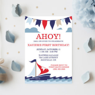 AHOY! Nautical Sailing Birthday Party Kaart