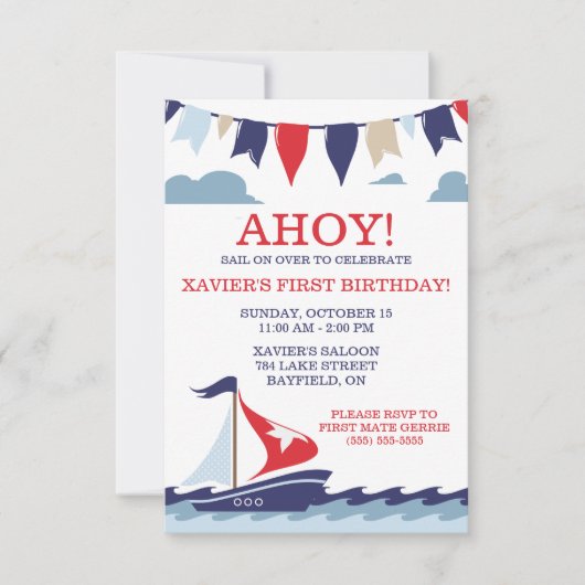 AHOY! Nautical Sailing Birthday Party Kaart (Voorkant)