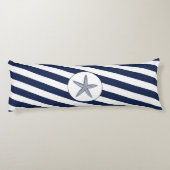 Ahoy. Nautical Starfish Navy Blue & White Stripes Lichaamskussen (Achterkant)