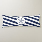 Ahoy. Nautical Starfish Navy Blue & White Stripes Lichaamskussen (Voorkant)