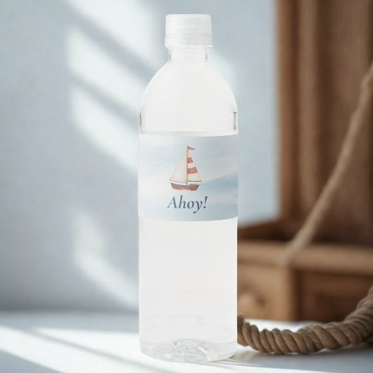 Ahoy Nautical Water Bottle Label | pastelzeilboot Waterfles Etiket