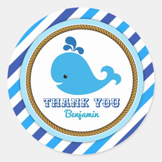 AHOY! Nautical Whale Birthday Dank je wel Ronde Sticker (Voorkant)