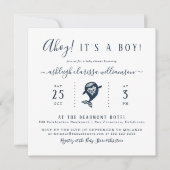 Ahoy. Nautical Whale Square Baby shower Uitnodigin Kaart (Voorkant)