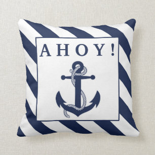 Ahoy! Nautisch anker Marine Blauw & Witte Strepen Kussen