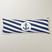Ahoy! Nautisch anker Marine Blauw & Witte Strepen Lichaamskussen (Achterkant)