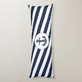 Ahoy! Nautisch anker Marine Blauw & Witte Strepen Lichaamskussen (Achterkant (Verticaal))